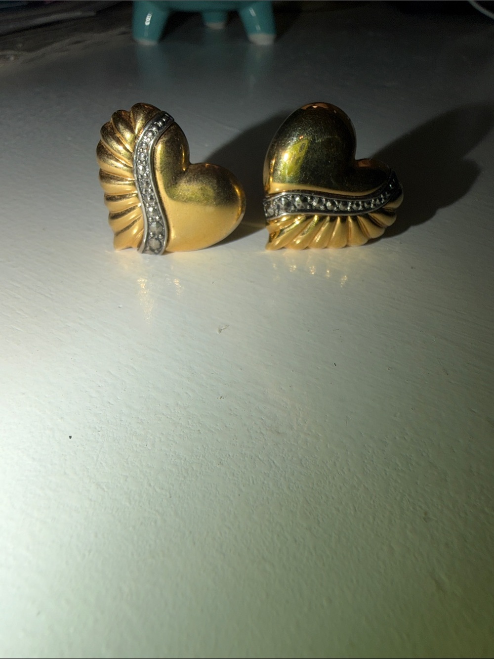 Gold Heart Wave marcasite clip on earrings